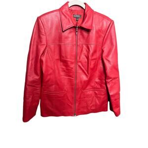 CLASSIQUES ENTIER Women’s Large Red Leather Full Zip Pockets Jacket Business